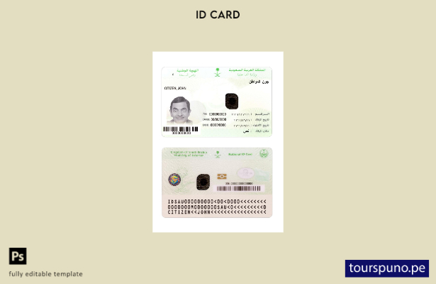 Listo para imprimir la plantilla de tarjeta de identificación nacional de Arabia
